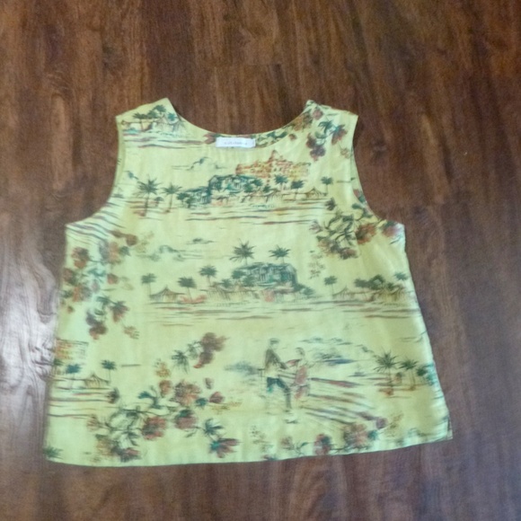 CUT*LOOSE LINEN SLEEVELESS SHELL TOP sz-L TROPICAL COLOR - Picture 3 of 12